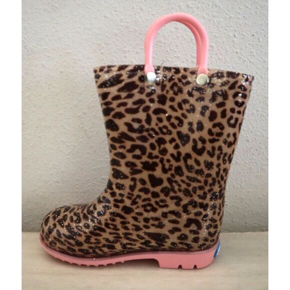 Zoogs Toddler Girl's Sz 8 Tan & Pink Leopard Print Rain Boots - Picture 6 of 9